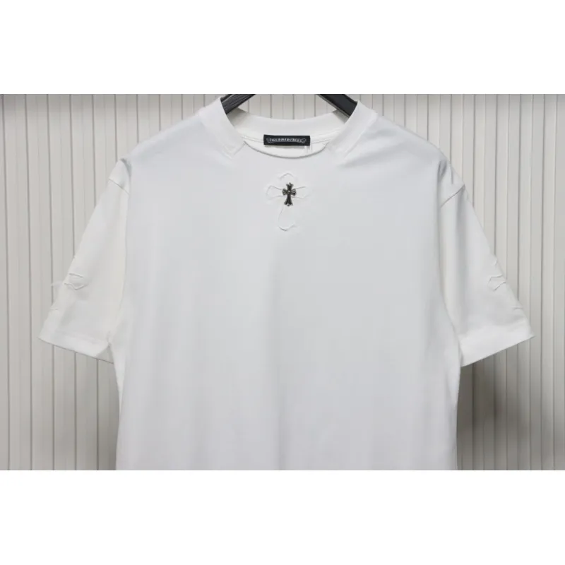 Chrome Hearts Applique Inlaid Silver Cross Embroidered T-shirt White