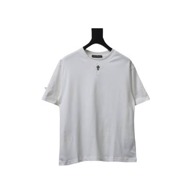 Chrome Hearts Applique Inlaid Silver Cross Embroidered T-shirt White 01