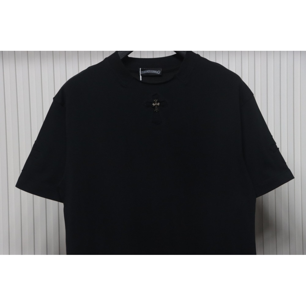 Chrome Hearts Applique Inlaid Silver Cross Embroidered T-shirt Black
