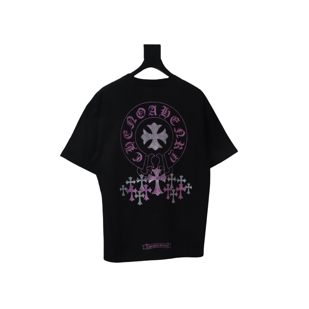 Chrome Hearts Glitter Pink Logo Print T-shirt Black