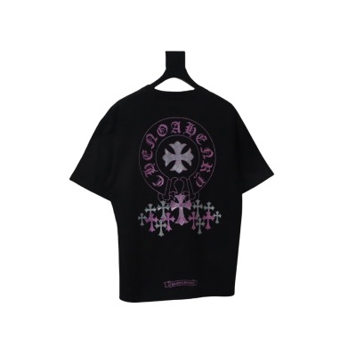 Chrome Hearts Glitter Pink Logo Print T-shirt Black 01