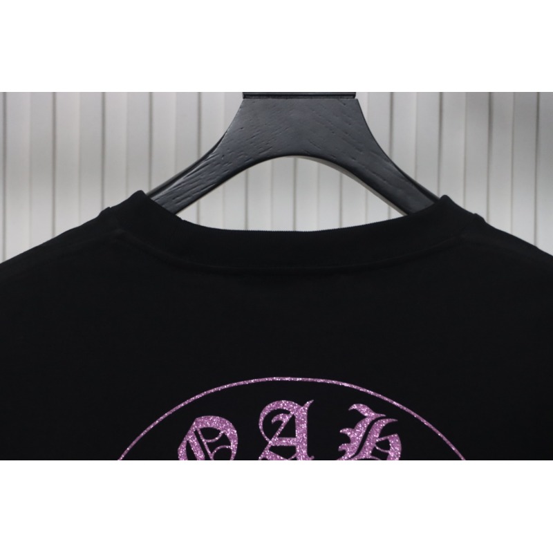 Chrome Hearts Glitter Pink Logo Print T-shirt Black