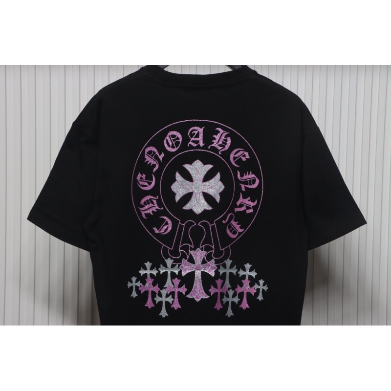 Chrome Hearts Glitter Pink Logo Print T-shirt Black