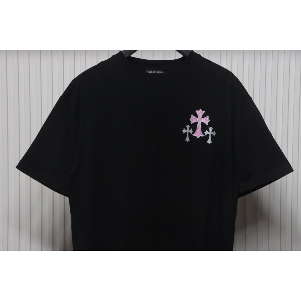 Chrome Hearts Glitter Pink Logo Print T-shirt Black