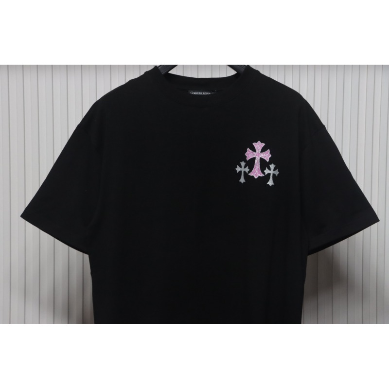 Chrome Hearts Glitter Pink Logo Print T-shirt Black