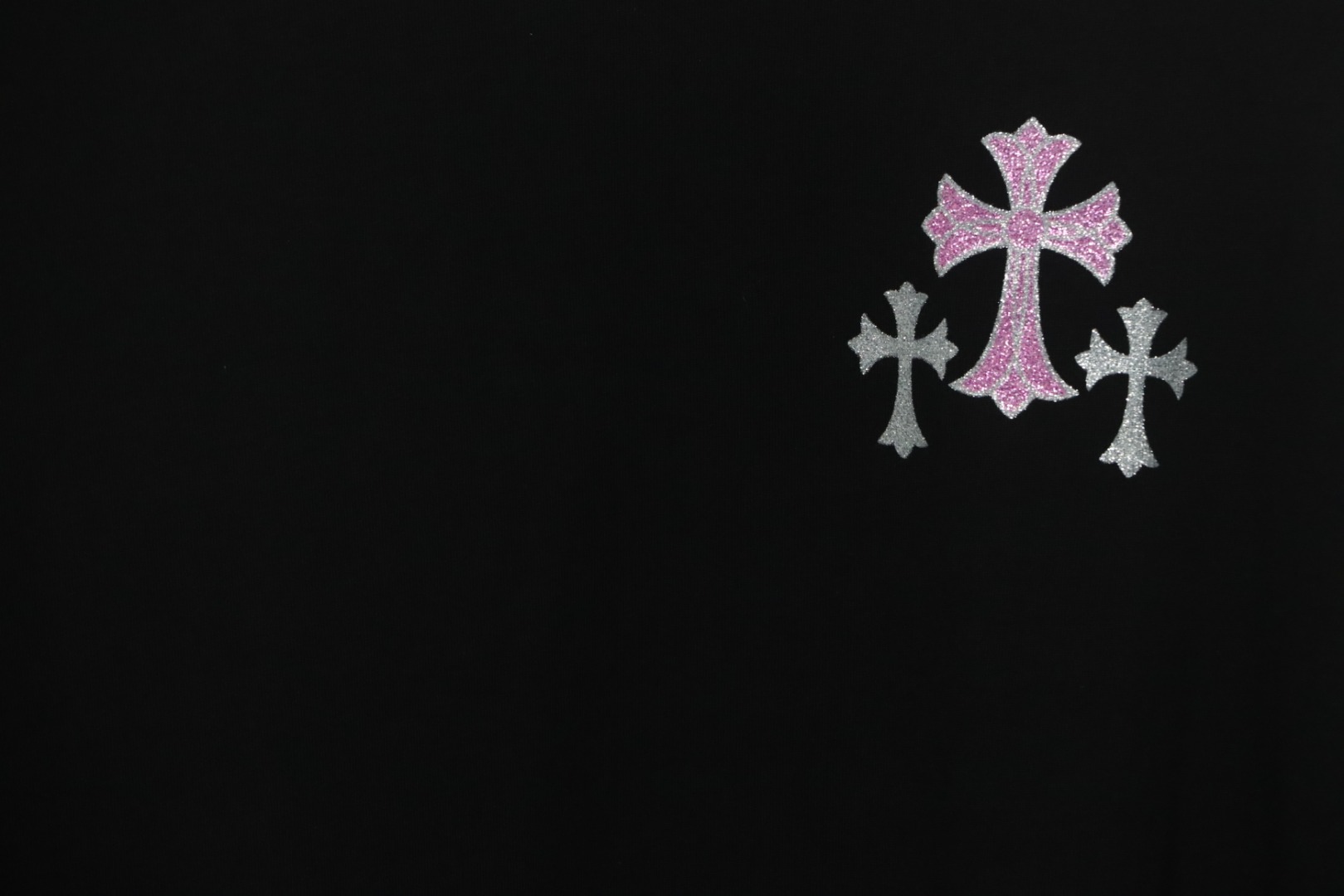 Chrome Hearts Glitter Pink Logo Print T-shirt Black