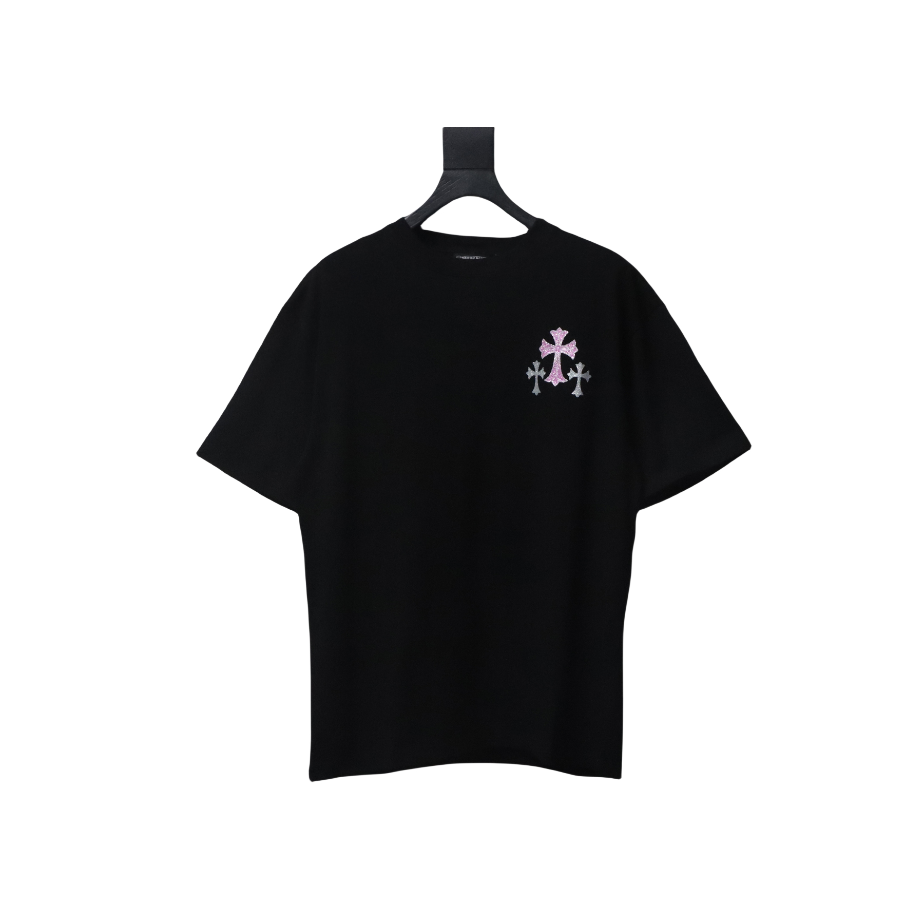 Chrome Hearts Glitter Pink Logo Print T-shirt Black