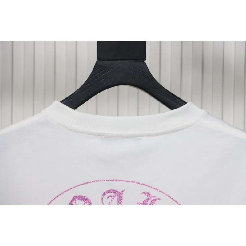 Chrome Hearts Glitter Pink Logo Print T-shirt White