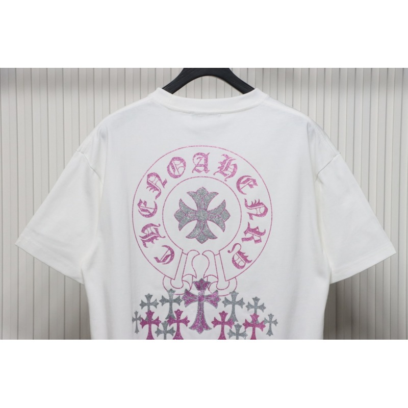 Chrome Hearts Glitter Pink Logo Print T-shirt White