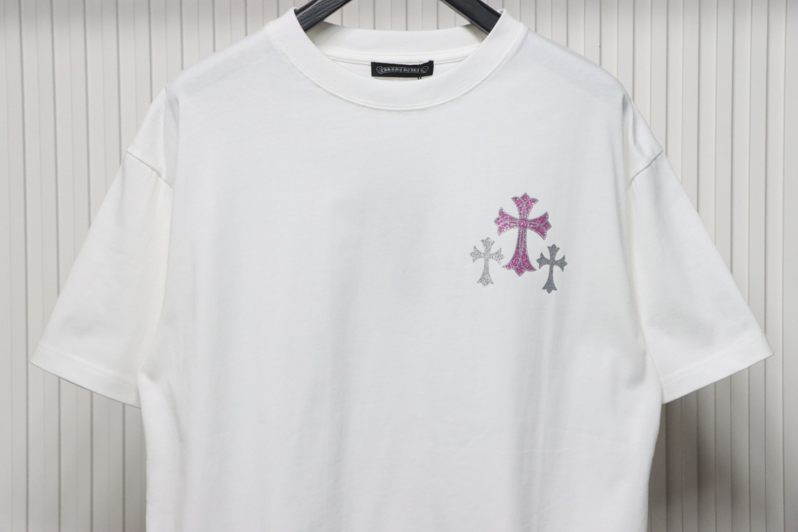 Chrome Hearts Glitter Pink Logo Print T-shirt White