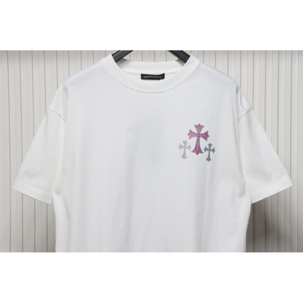 Chrome Hearts Glitter Pink Logo Print T-shirt White