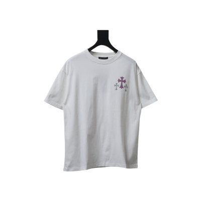 Chrome Hearts Glitter Pink Logo Print T-shirt White 02