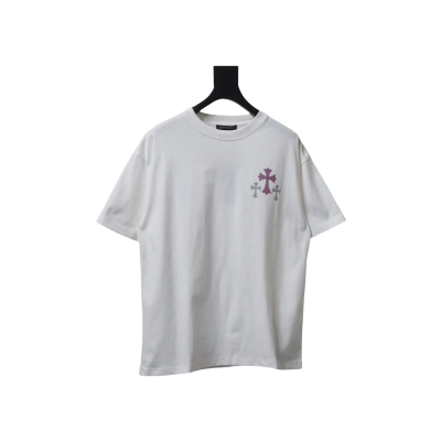 Coco Shoes Chrome Hearts Glitter Pink Logo Print T-shirt White 02