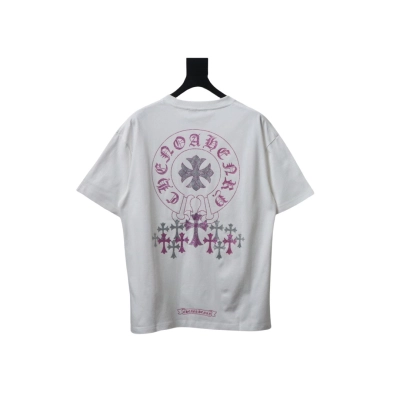 Coco Shoes Chrome Hearts Glitter Pink Logo Print T-shirt White 01