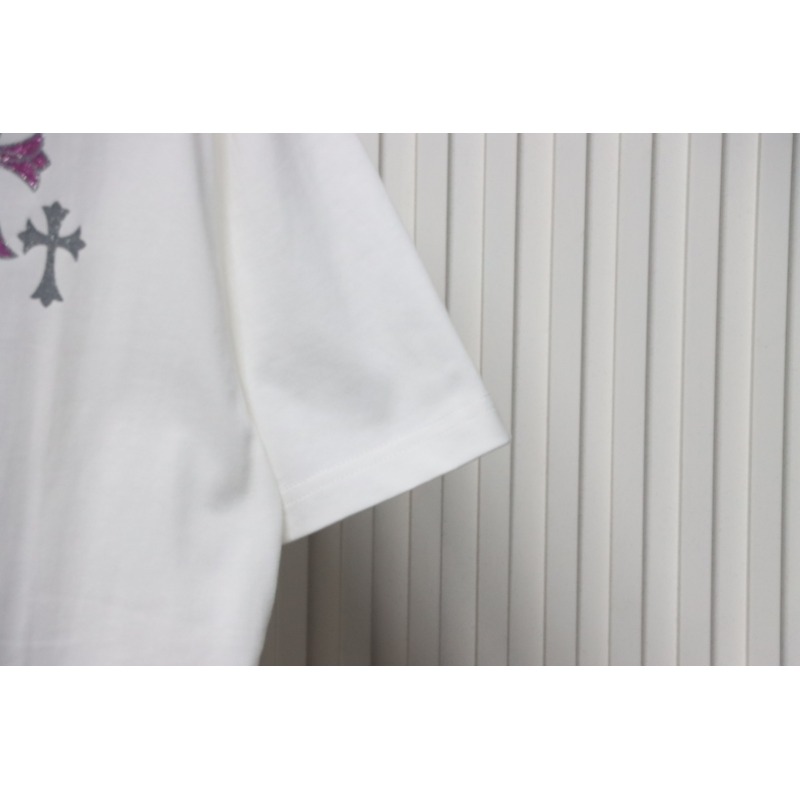 Chrome Hearts Glitter Pink Logo Print T-shirt White