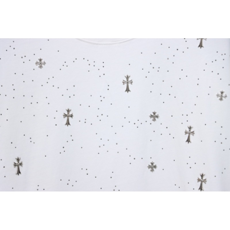Chrome Hearts White Cross Sequin T-Shirt
