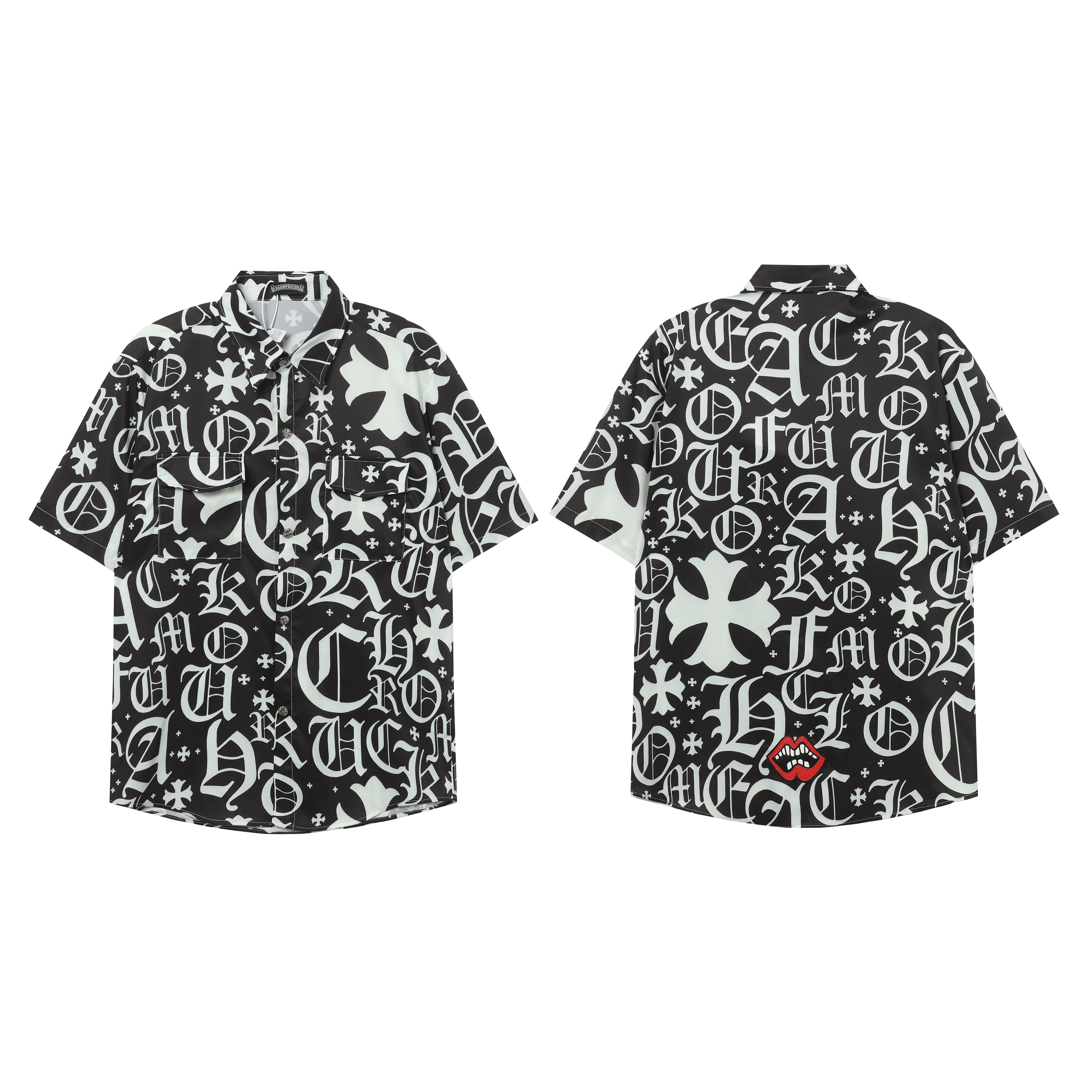 Coco Shoes Chrome Hearts Cross Silk Shirt & Shorts Black Set Flaming Lips