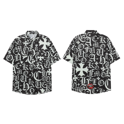 Coco Shoes Chrome Hearts Cross Silk Shirt & Shorts Black Set Flaming Lips 02