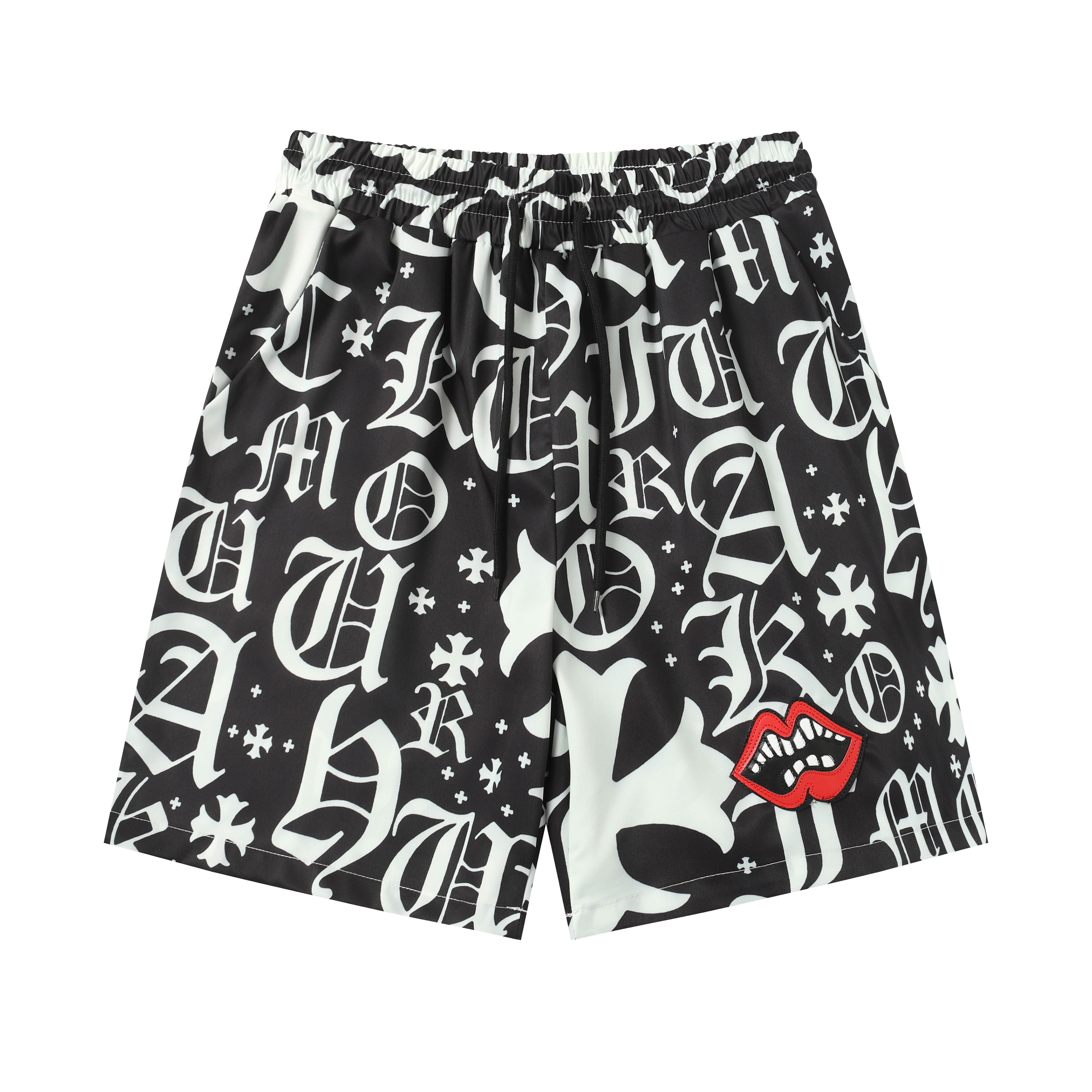 Coco Shoes Chrome Hearts Cross Silk Shirt & Shorts Black Set Flaming Lips
