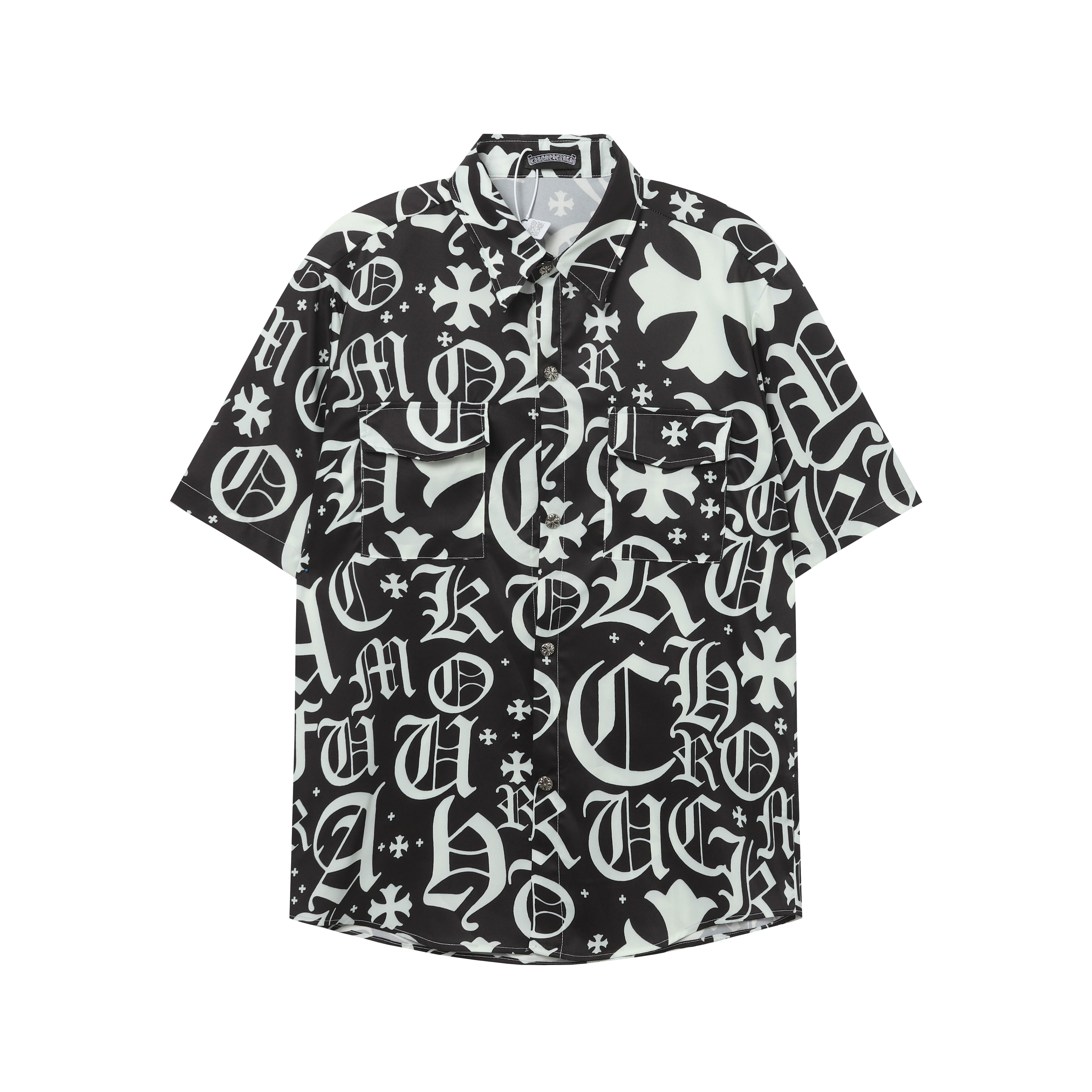 Coco Shoes Chrome Hearts Cross Silk Shirt & Shorts Black Set Flaming Lips