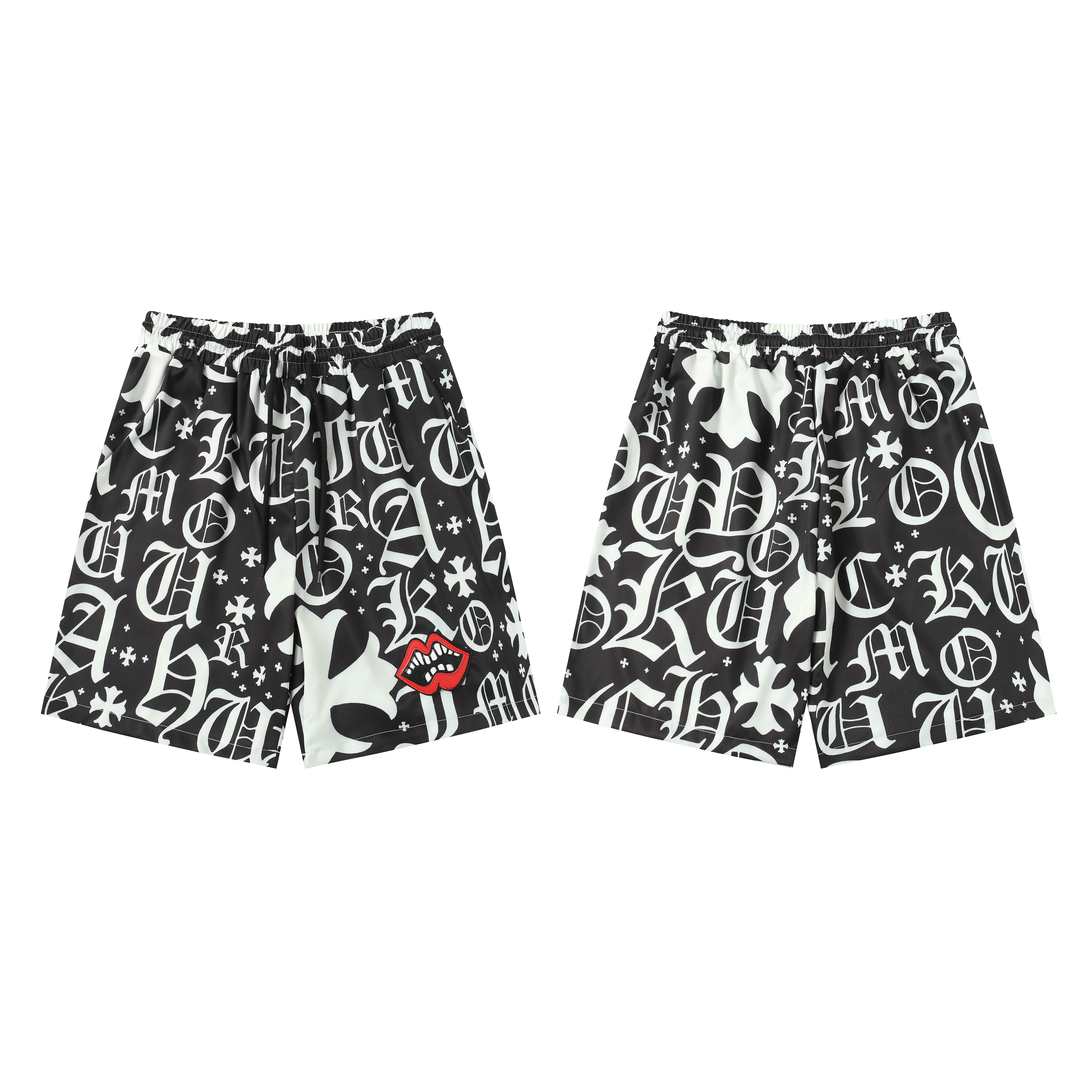 Coco Shoes Chrome Hearts Cross Silk Shirt & Shorts Black Set Flaming Lips
