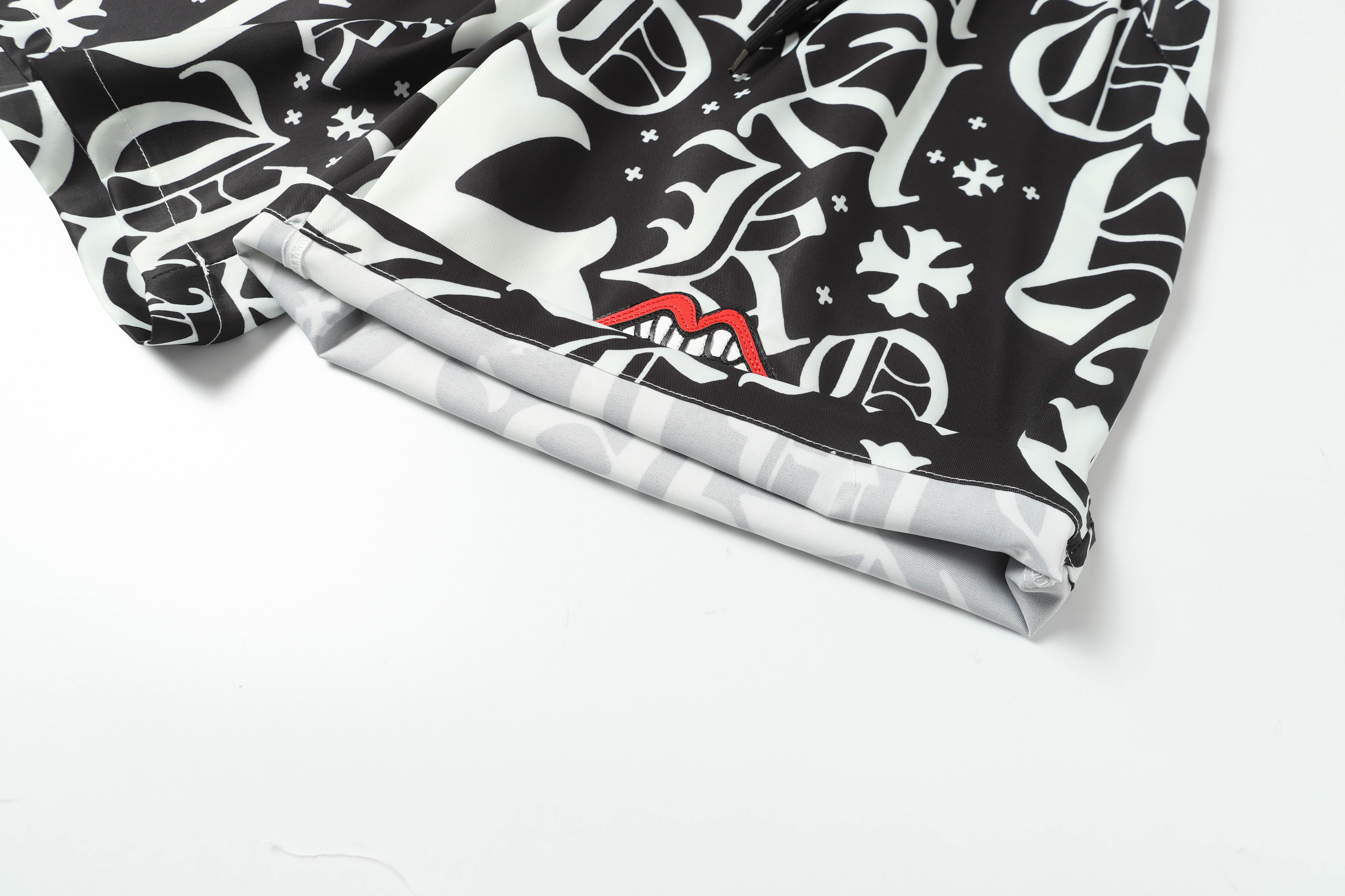 Coco Shoes Chrome Hearts Cross Silk Shirt & Shorts Black Set Flaming Lips