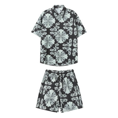 Chrome Hearts Cross Silk Shirt & Shorts Set Black 01