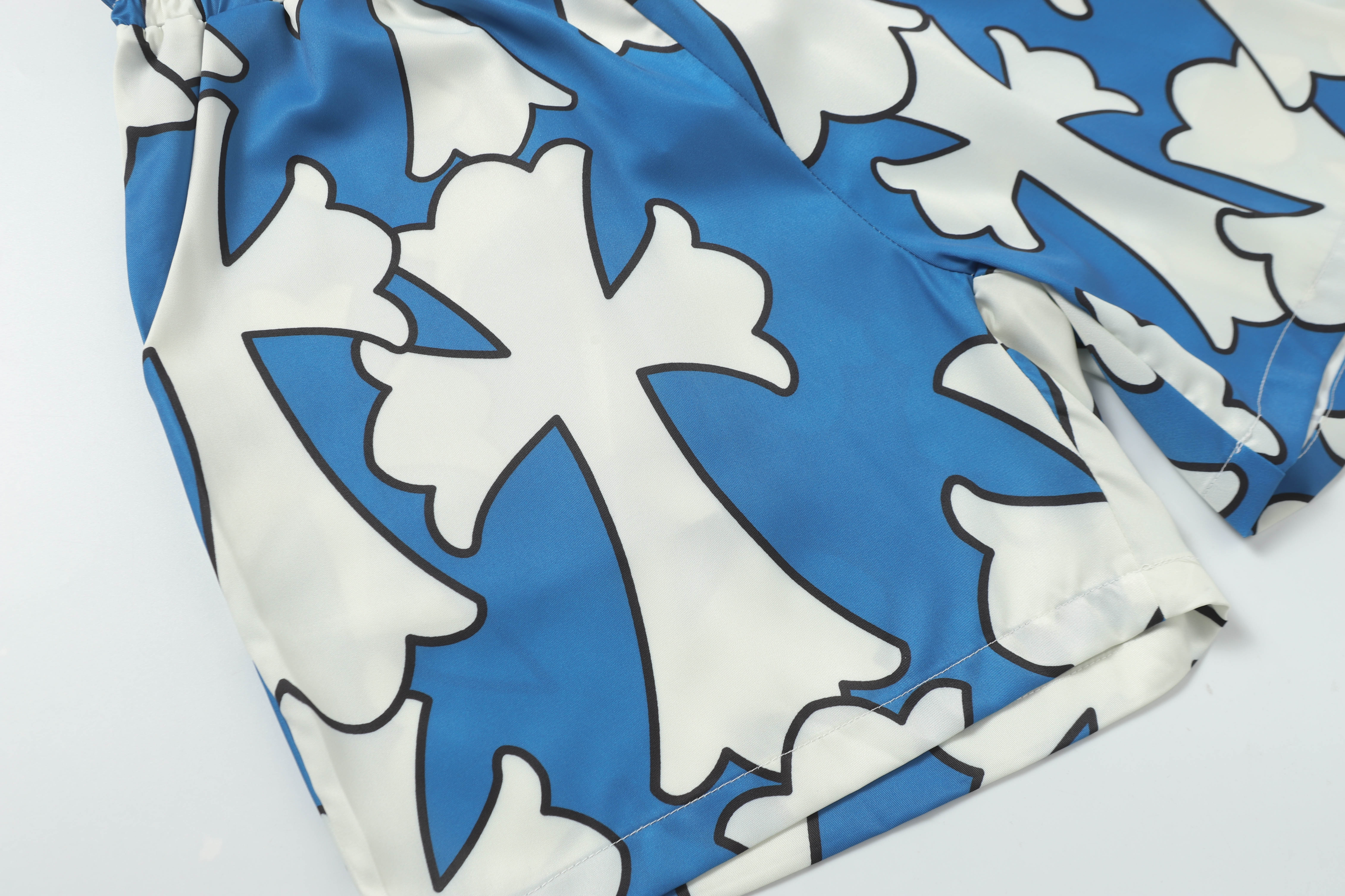 Chrome Hearts Cross Silk Shirt & Shorts Set Blue