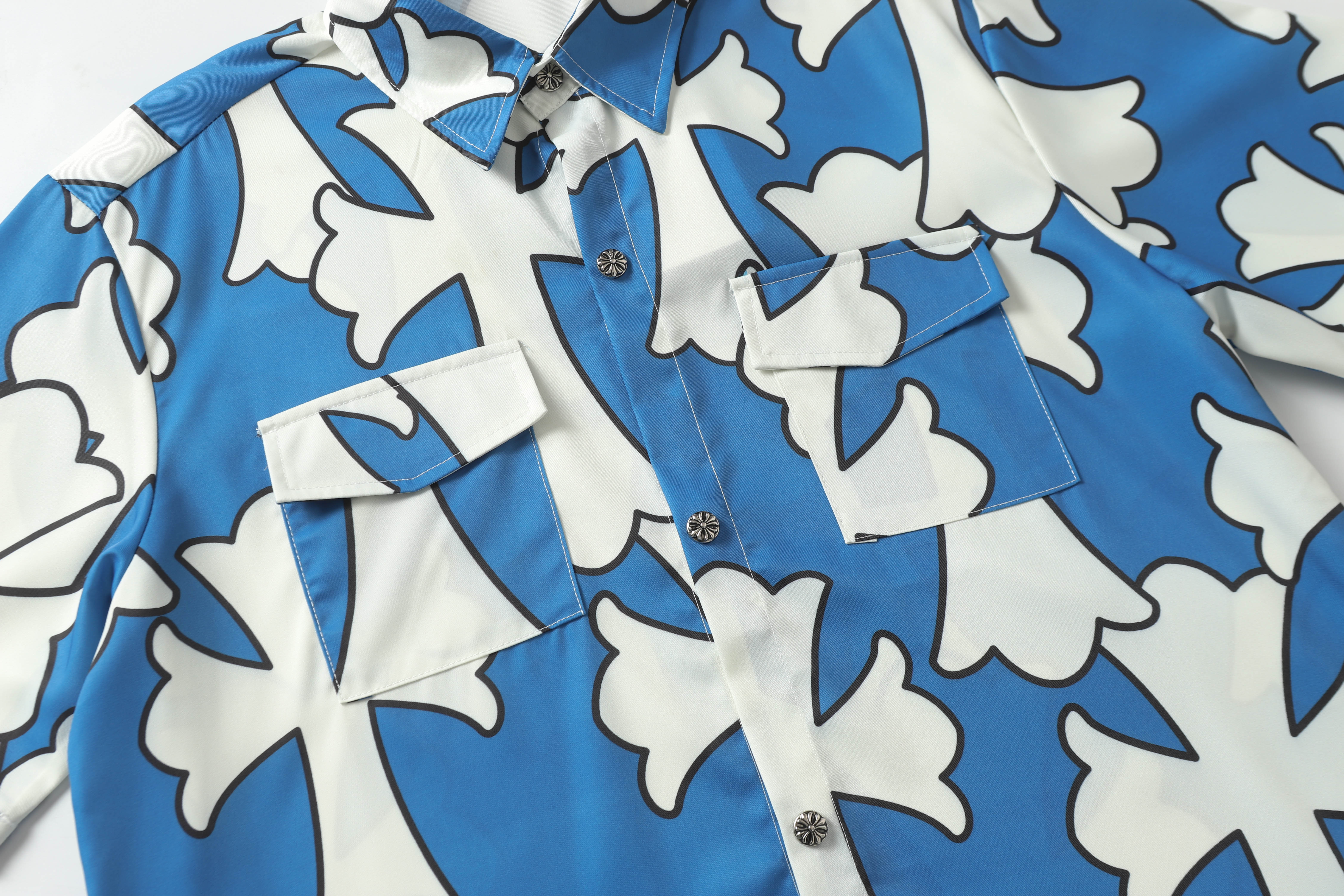 Chrome Hearts Cross Silk Shirt & Shorts Set Blue