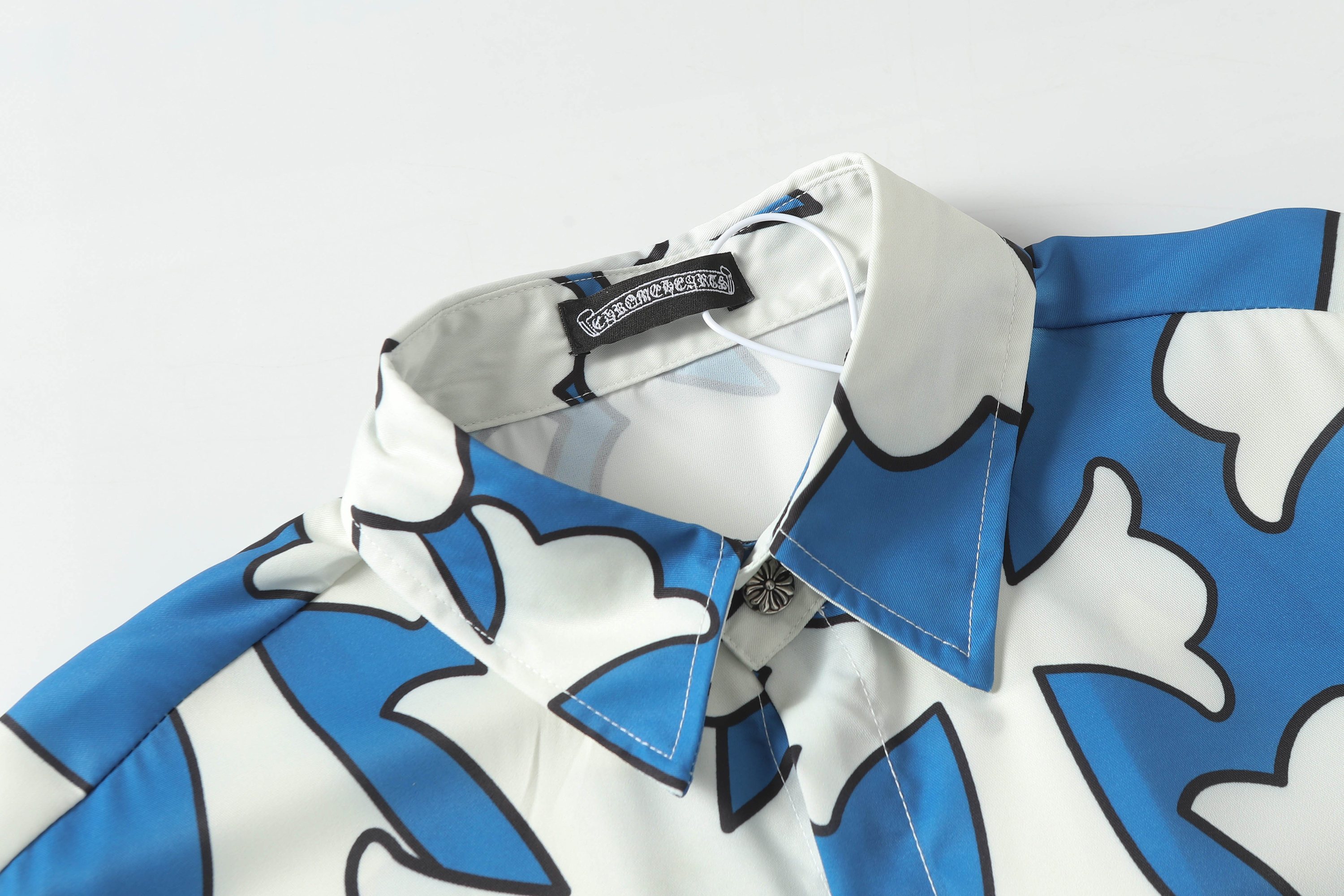 Chrome Hearts Cross Silk Shirt & Shorts Set Blue