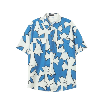 Chrome Hearts Cross Silk Shirt & Shorts Set Blue 02