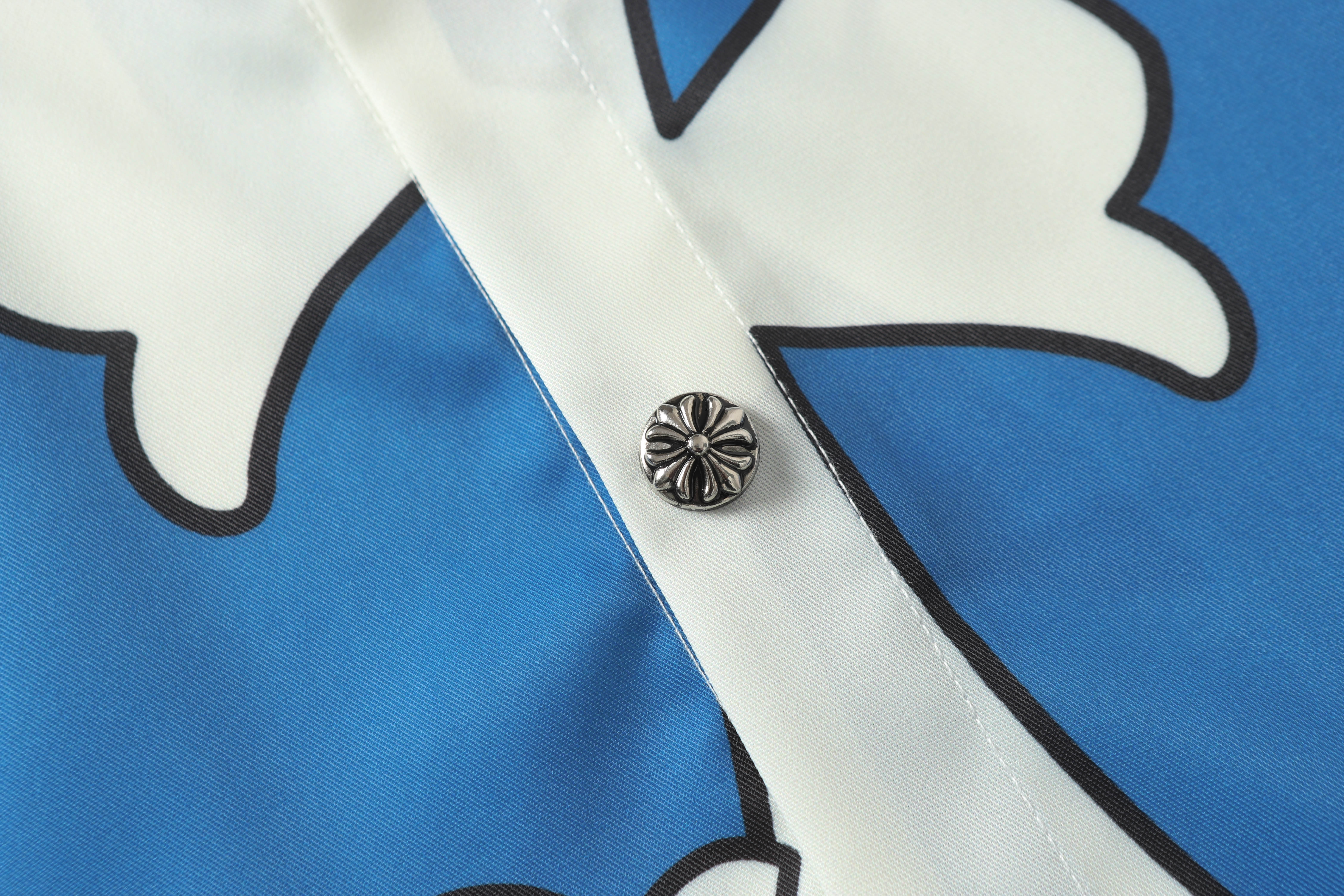 Chrome Hearts Cross Silk Shirt & Shorts Set Blue