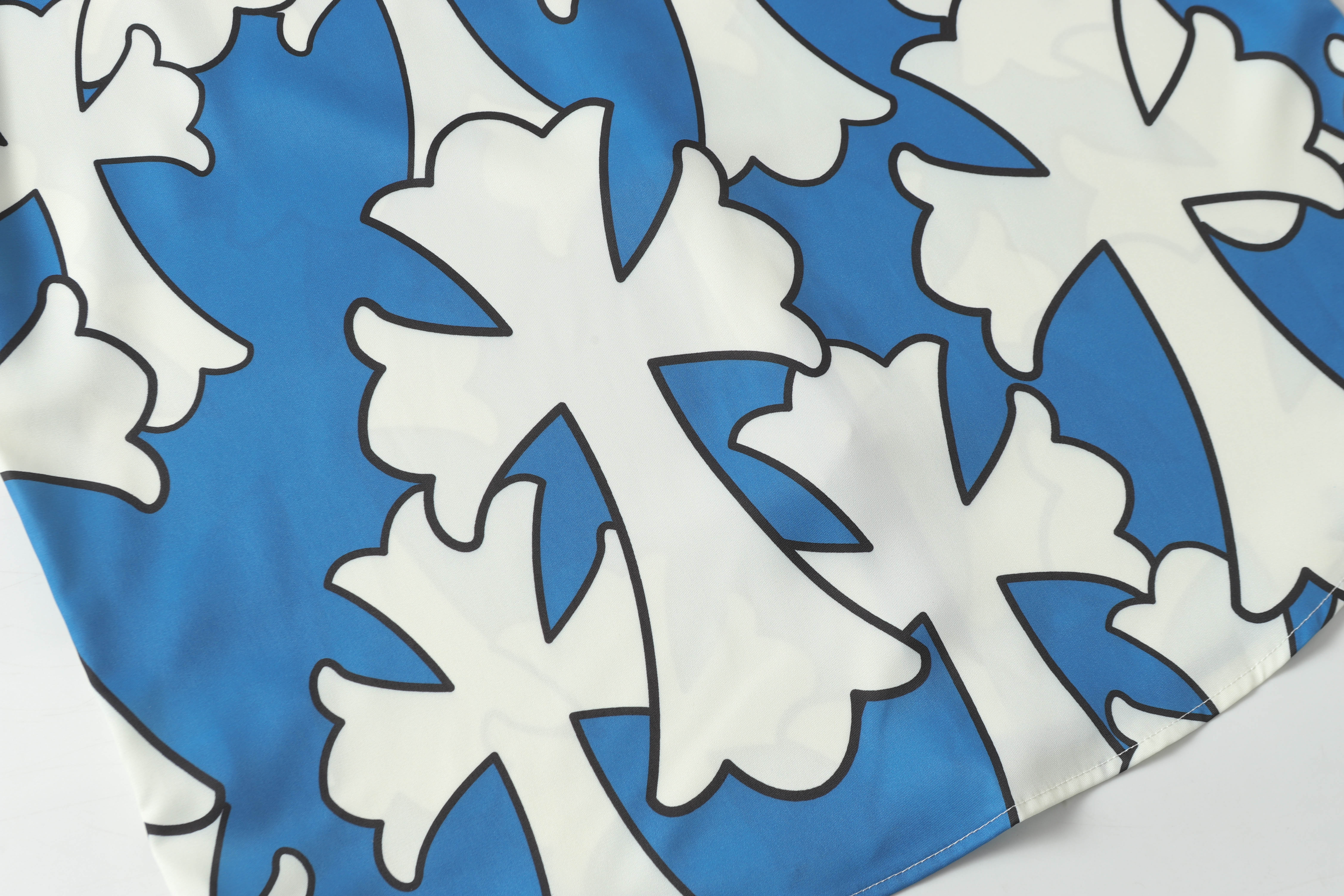 Chrome Hearts Cross Silk Shirt & Shorts Set Blue