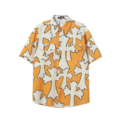 Chrome Hearts Cross Silk Shirt & Shorts Set Orange White 02