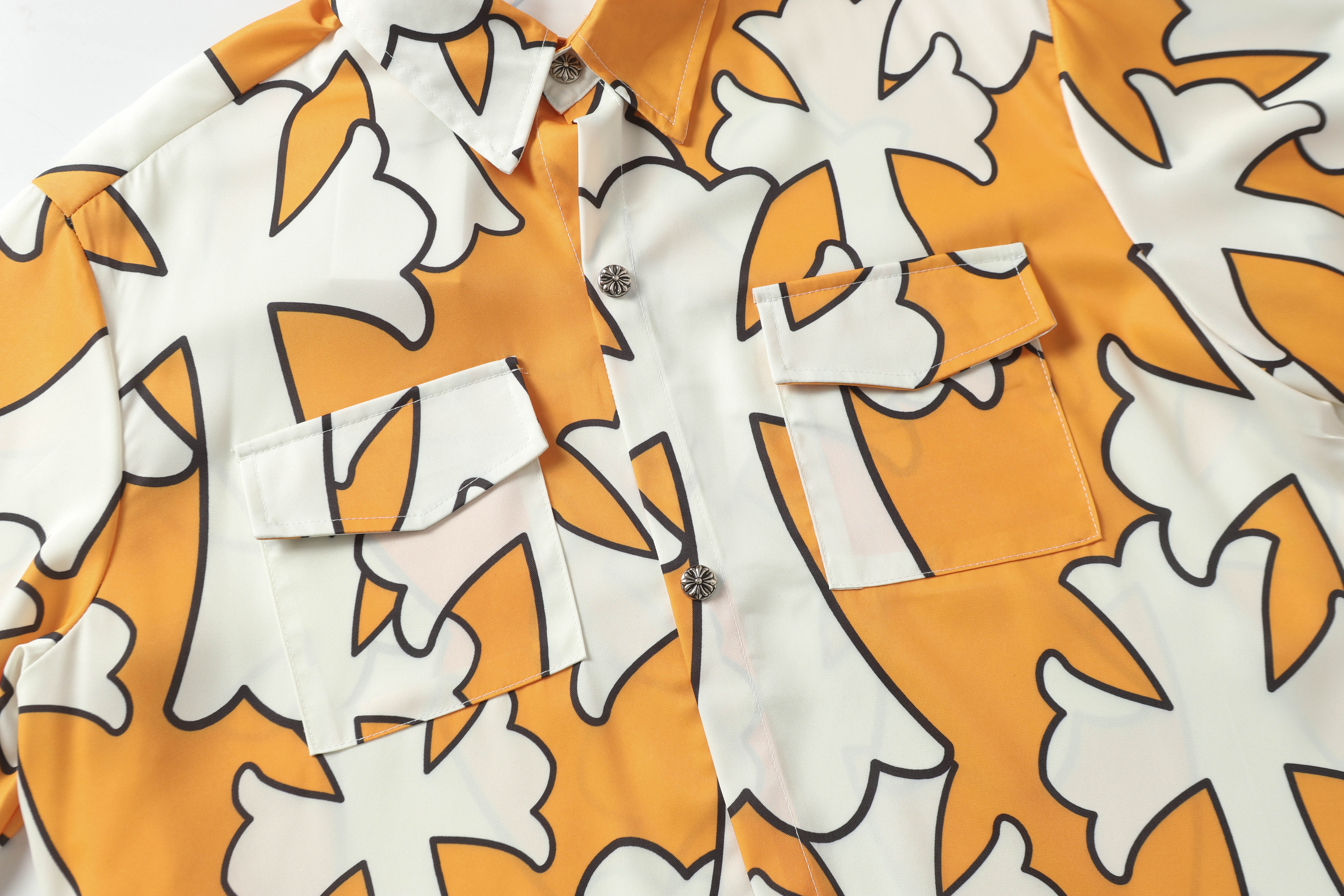 Chrome Hearts Cross Silk Shirt & Shorts Set Orange White