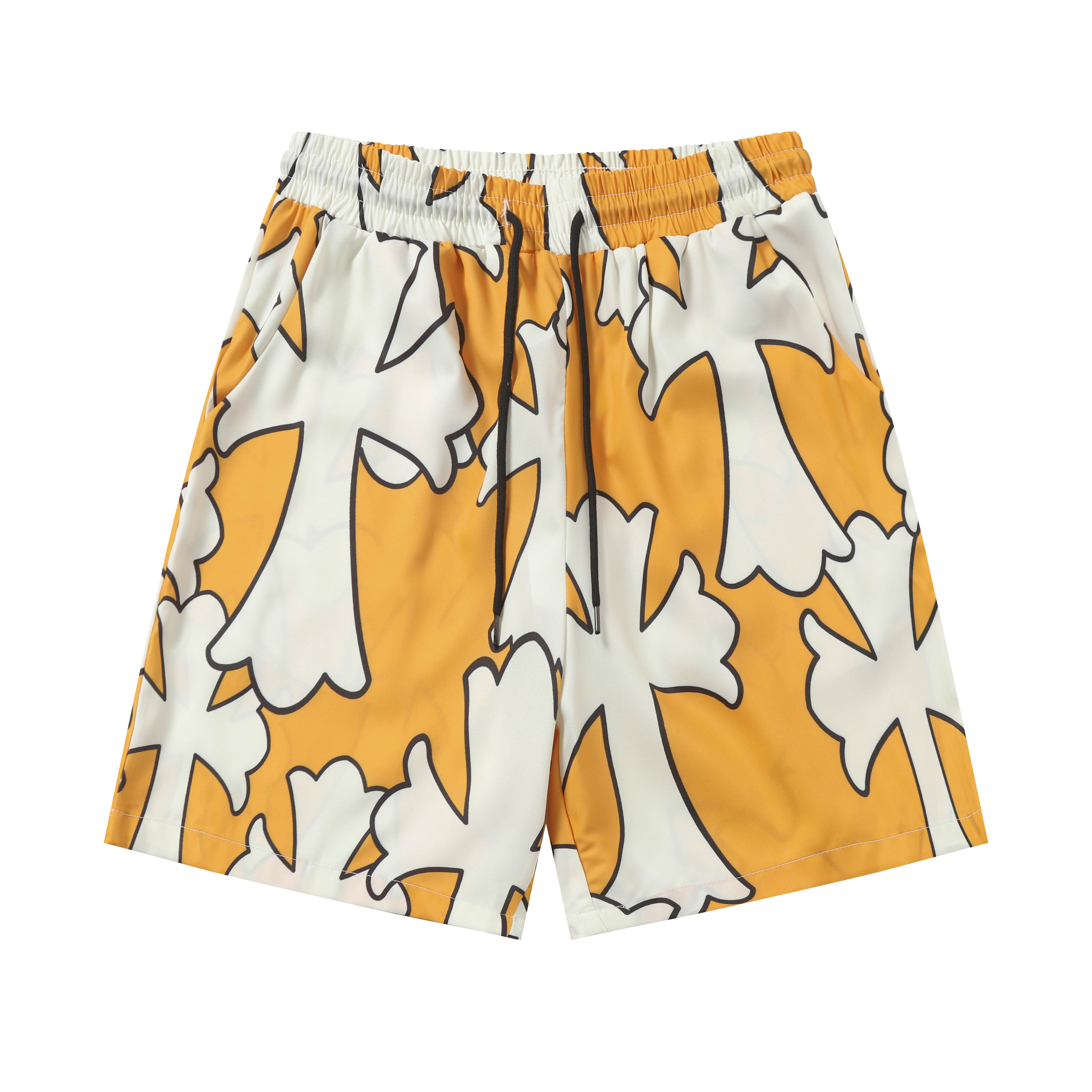 Chrome Hearts Cross Silk Shirt & Shorts Set Orange White