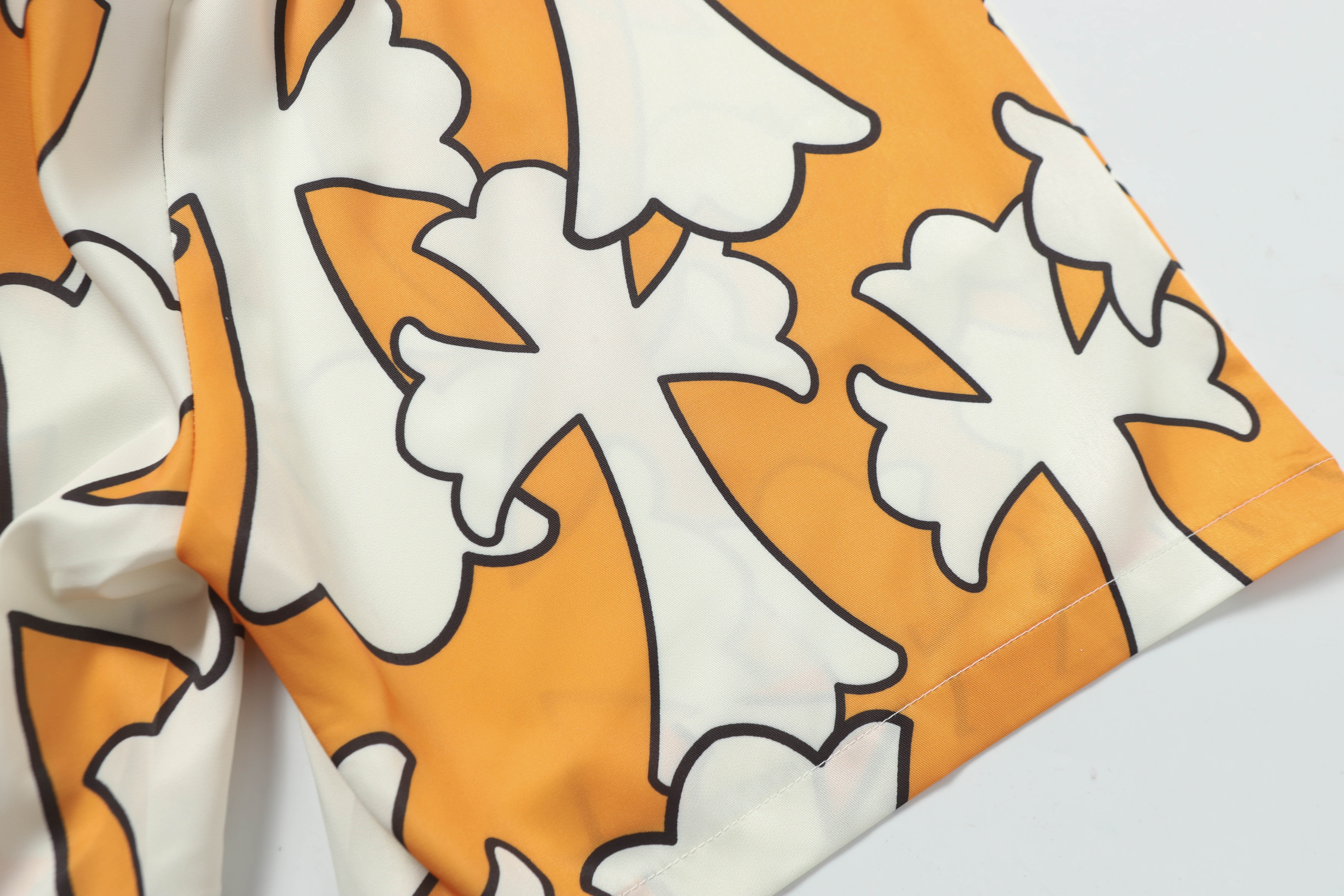 Chrome Hearts Cross Silk Shirt & Shorts Set Orange White