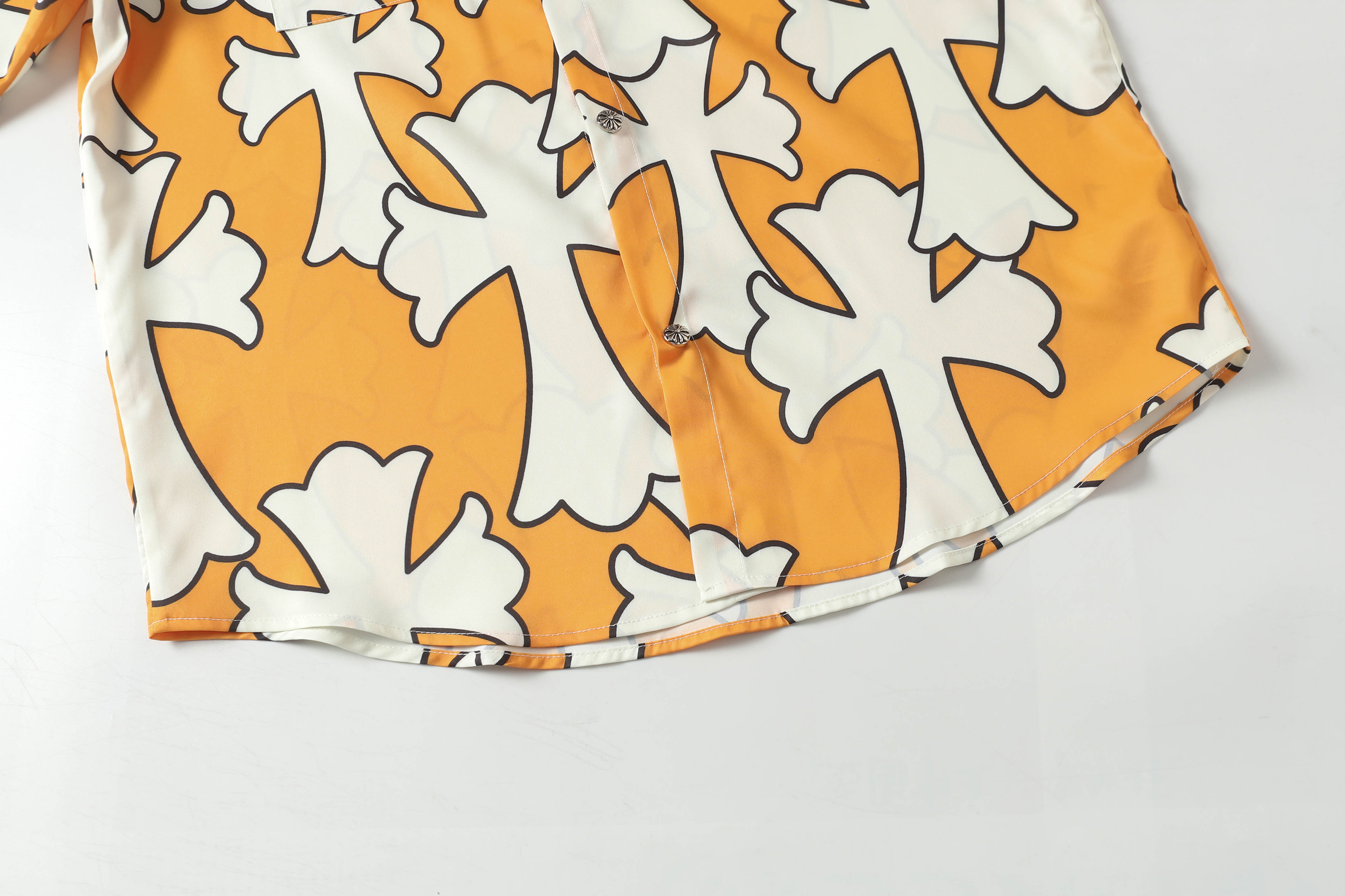 Chrome Hearts Cross Silk Shirt & Shorts Set Orange White