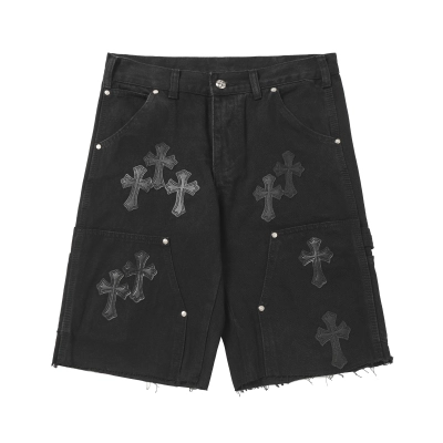 Coco Shoes Chrome Hearts Studded Denim Shorts #9902 Black 01