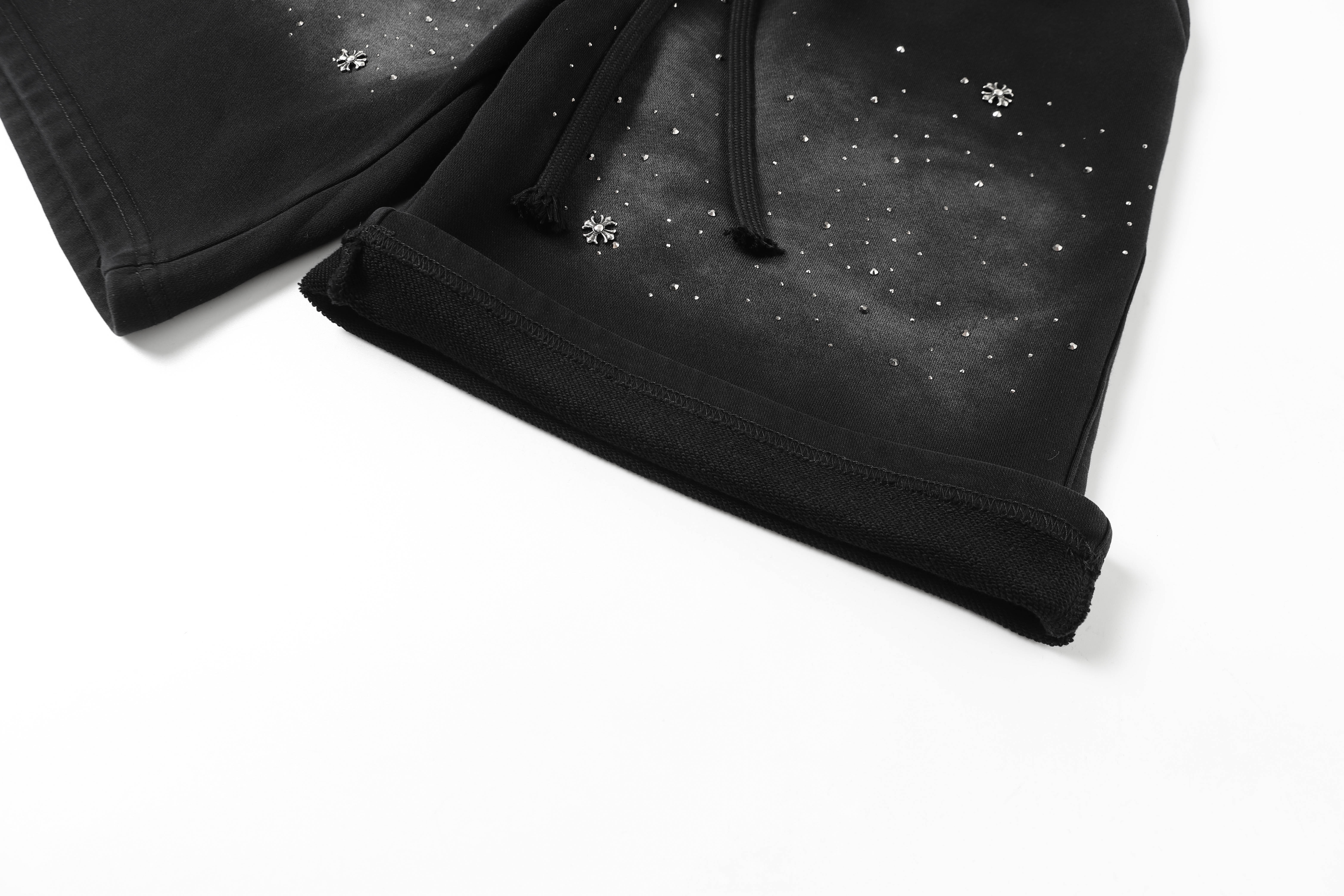 Chrome Hearts Rhinestone Drawstring Casual Versatile Shorts #2280 Black