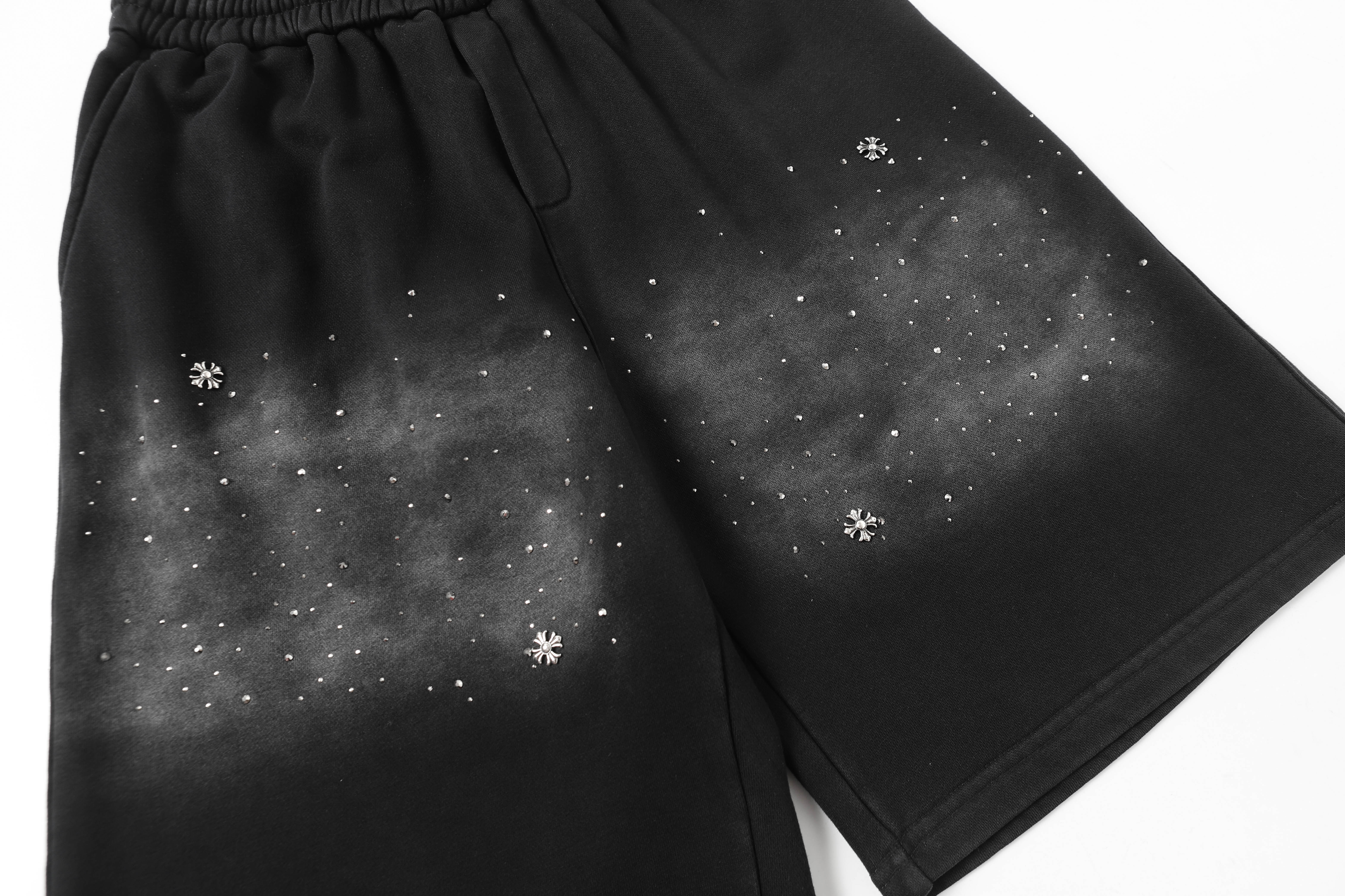 Chrome Hearts Rhinestone Drawstring Casual Versatile Shorts #2280 Black