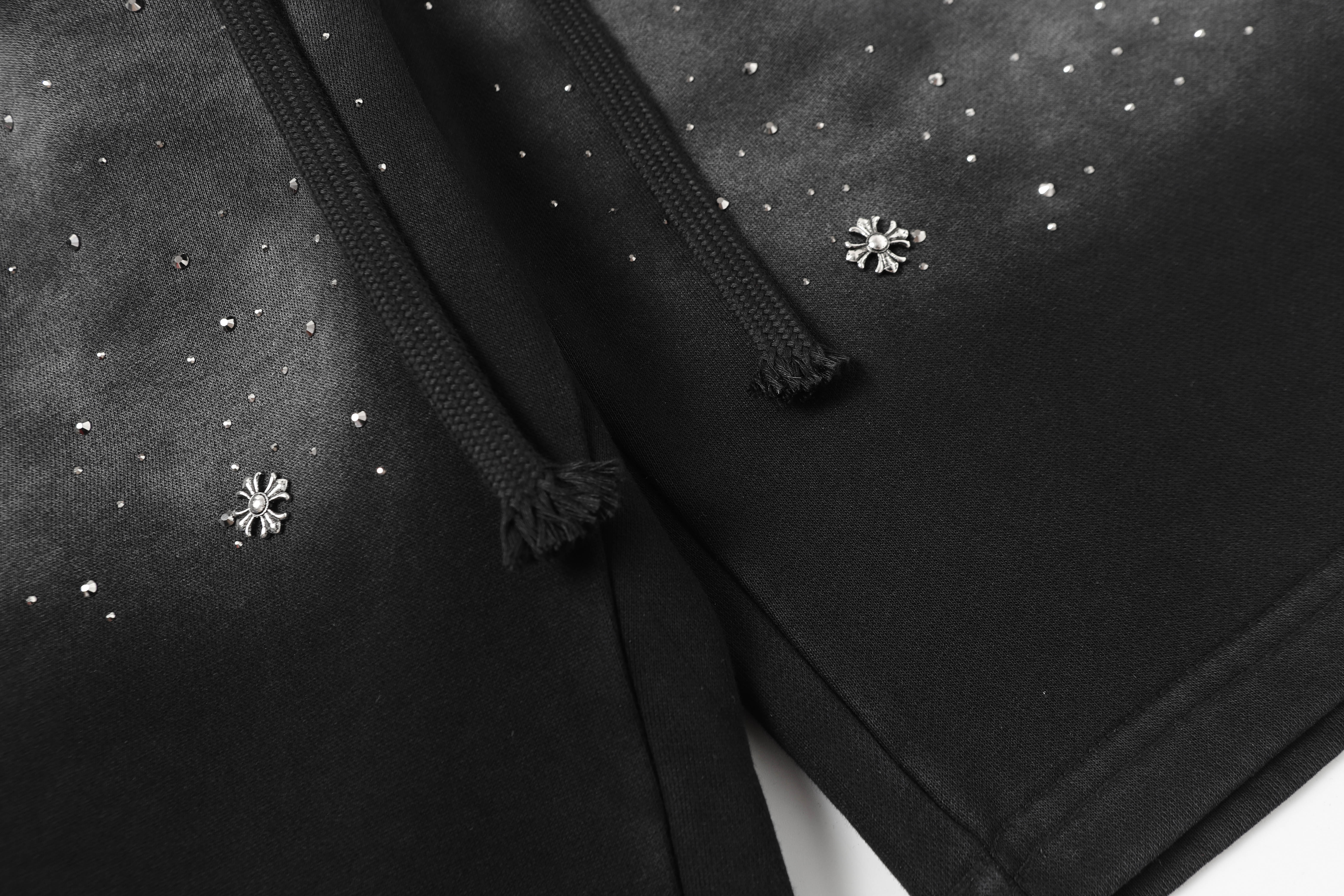 Chrome Hearts Rhinestone Drawstring Casual Versatile Shorts #2280 Black