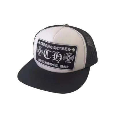 Chrome Hearts CH Hollywood Trucker Hat Black White 02