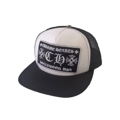Chrome Hearts CH Hollywood Trucker Hat Black White 02