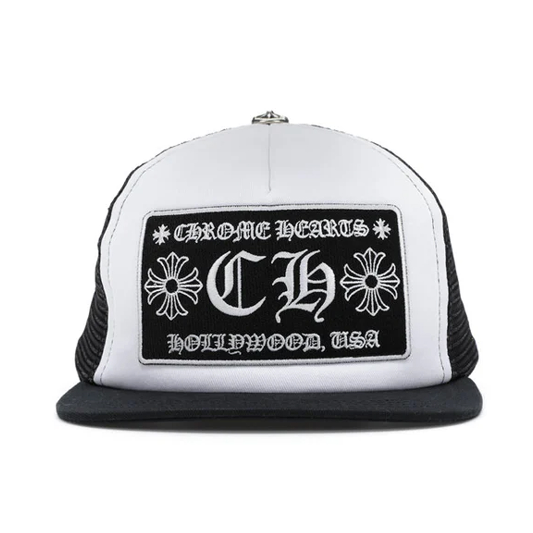 Chrome Hearts CH Hollywood Trucker Hat Black White
