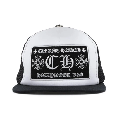 Chrome Hearts CH Hollywood Trucker Hat Black White 01