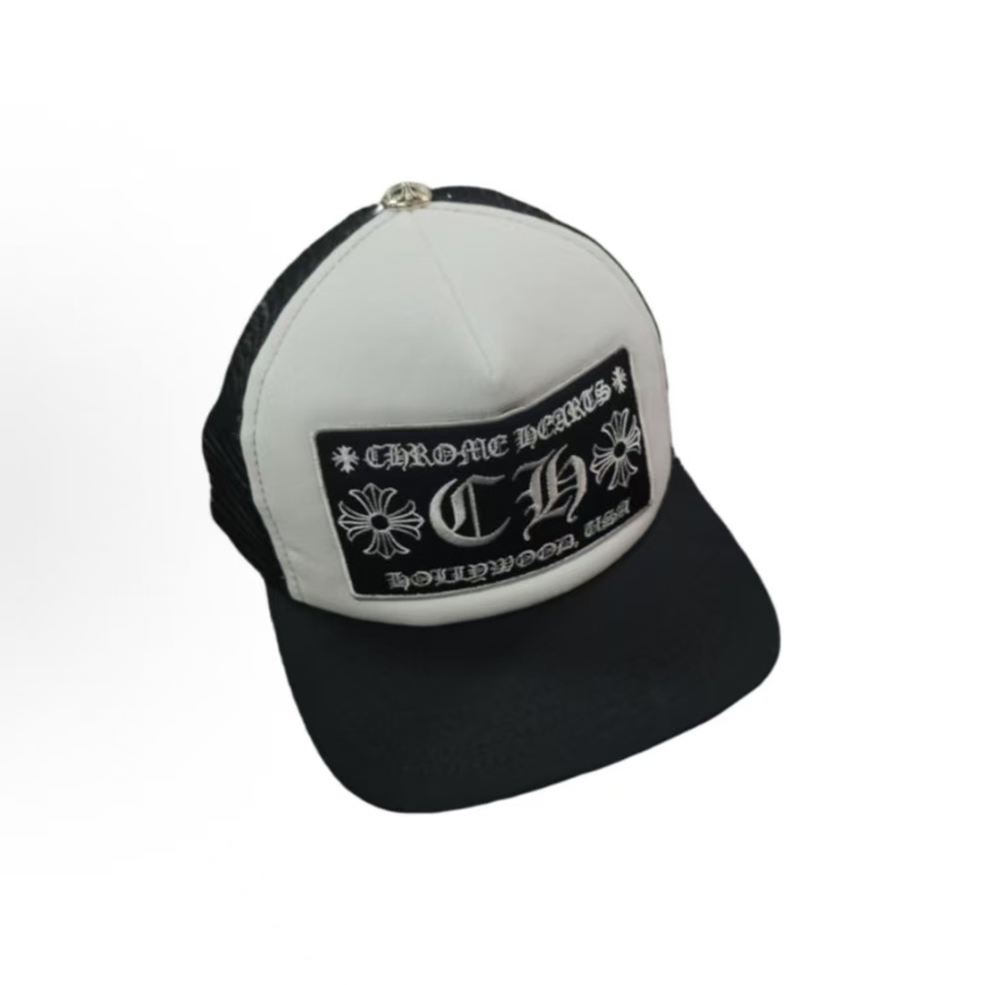 Chrome Hearts CH Hollywood Trucker Hat Black White