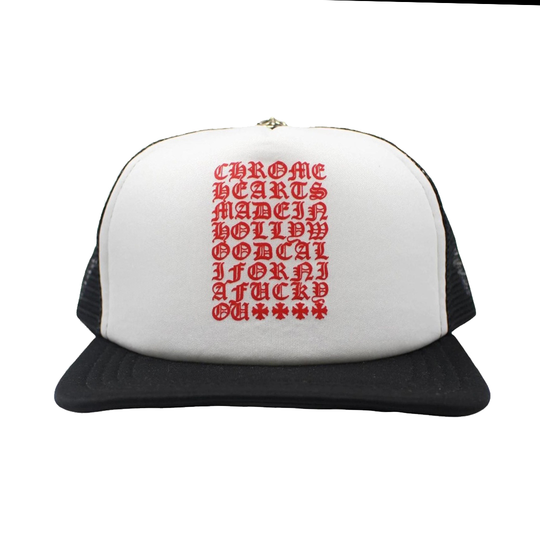 Coco Shoes Chrome Hearts Eyechart Trucker Hat Black White Red