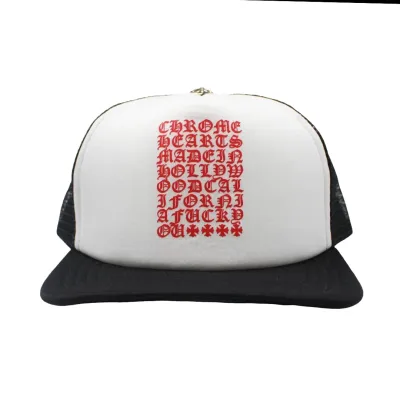 Coco Shoes Chrome Hearts Eyechart Trucker Hat Black White Red 01