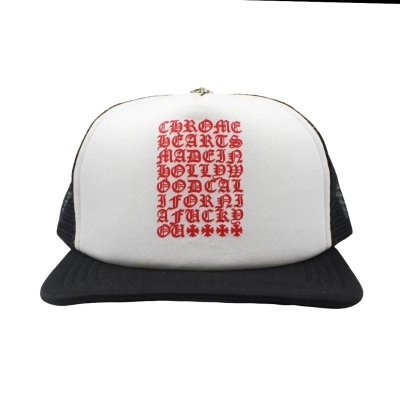Coco Shoes Chrome Hearts Eyechart Trucker Hat Black White Red 01